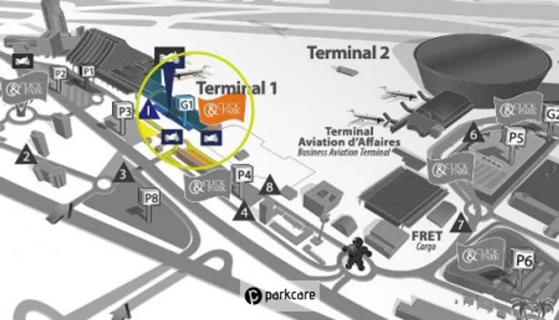 Posizione di Parcheggio G1 Aeroporto Nizza rispetto all'aeroporto